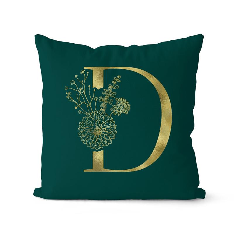 45x45cm Oro 26 Lettere Verde Federa Foglia Fiore Pianta Soggiorno Divano Ufficio Copricuscino Decorazione Casa
