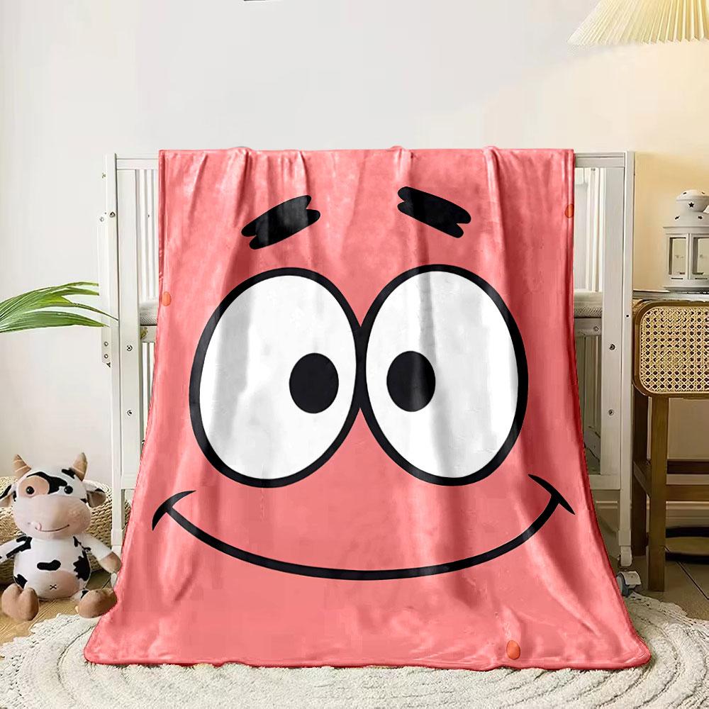 Simple Cartoon Face with Big Eyes, Arched Eyebrows, and a Wide Smile. for All Seasons Blanket Lunch Break Throw Gift