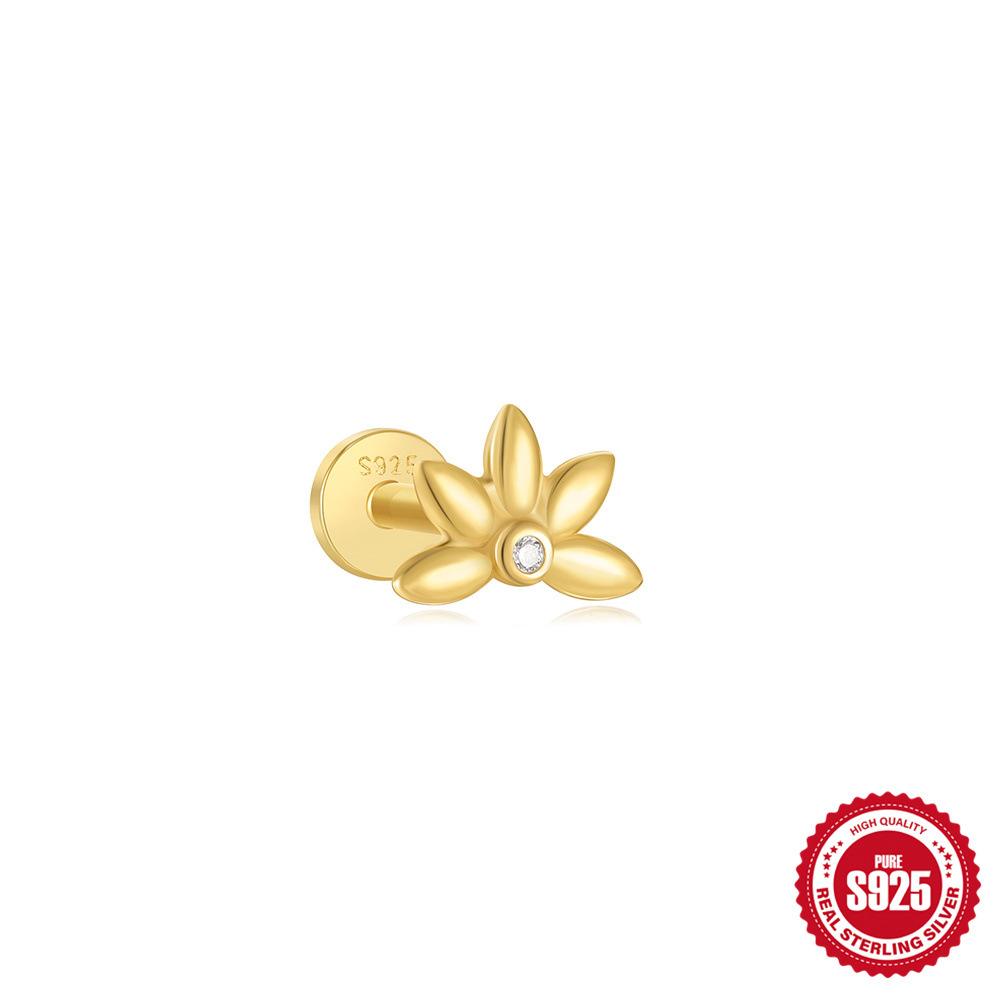Fashion S925 Sterling Silver Love Double Buckle Crown Inlaid Daily Wear Cartilage Spiral Puncture Stud Earrings