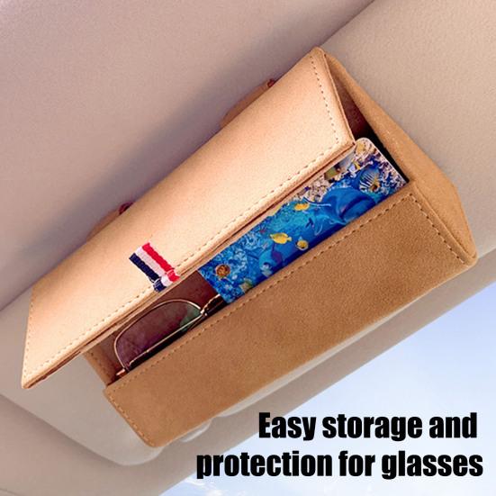 Car Storage Box Flip-Type Anti-Falling Eyeglass Case Snap-On Installation Leather Texture Organizer Universal Fit Sunglasses Box
