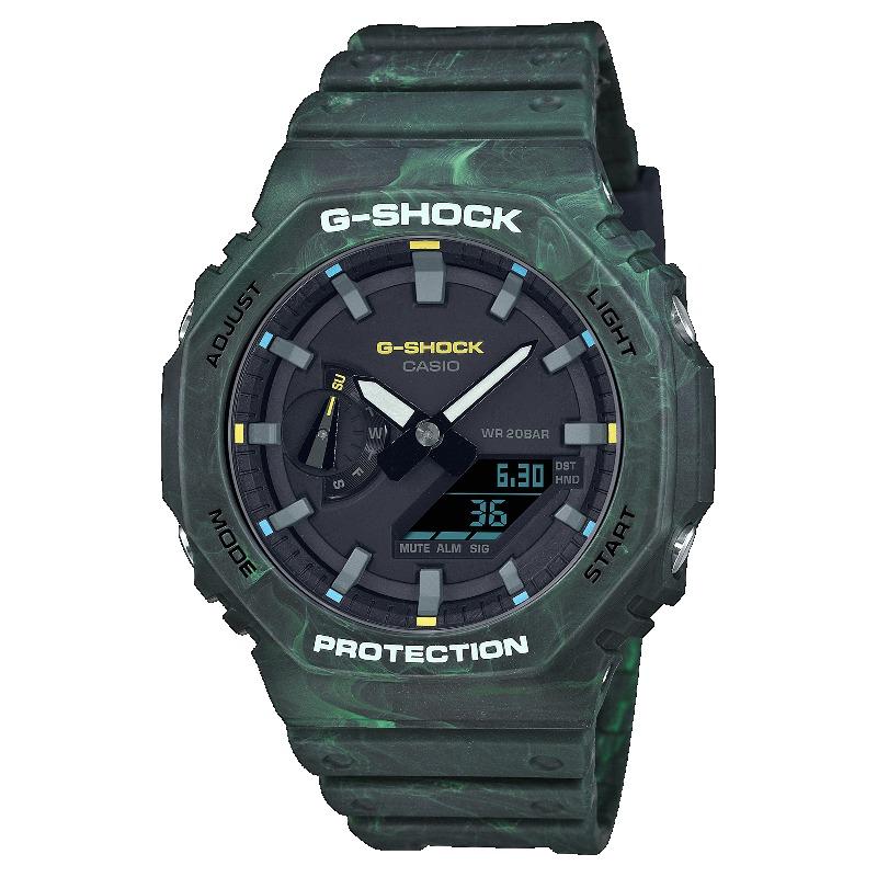 Casio G-SHOCK Men s Resin 200M Water Resistant Analog Shock Resistant Quartz Watch GA-2100FR-3A зелёный