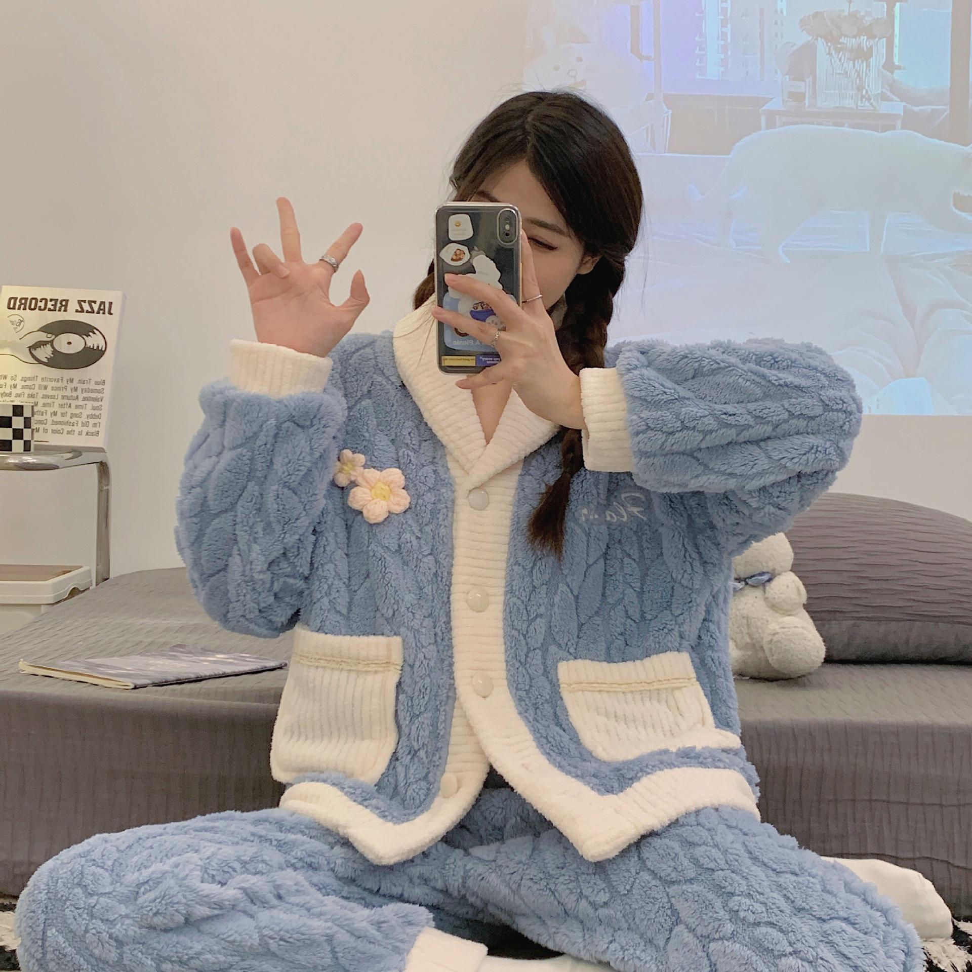 

Женская утепленная флисовая пижама кораллового цвета - теплая зимняя фланель, подходит для ношения на открытом воздухе XL (115-135 jin)