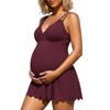 CHARMLEAKS Ribbed Maternity Swimsuit One Piece Swim Dress Scalloped V Neck Pregnancy Bathing Suit Skirt Swimwear