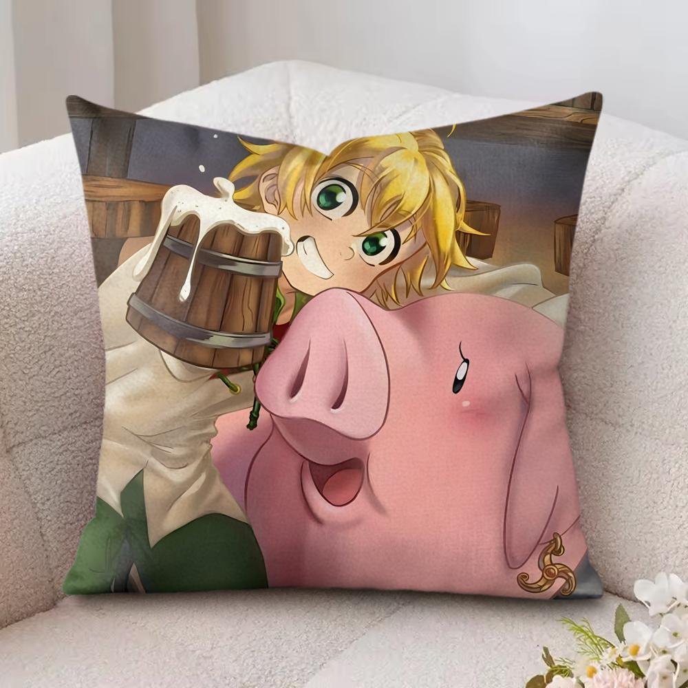 Anime 7 D-Deadly S-Sins Cushion Cover Silky Short Plush Invisible Zipper Dustproof Sofa Pillow Case For Home Decor