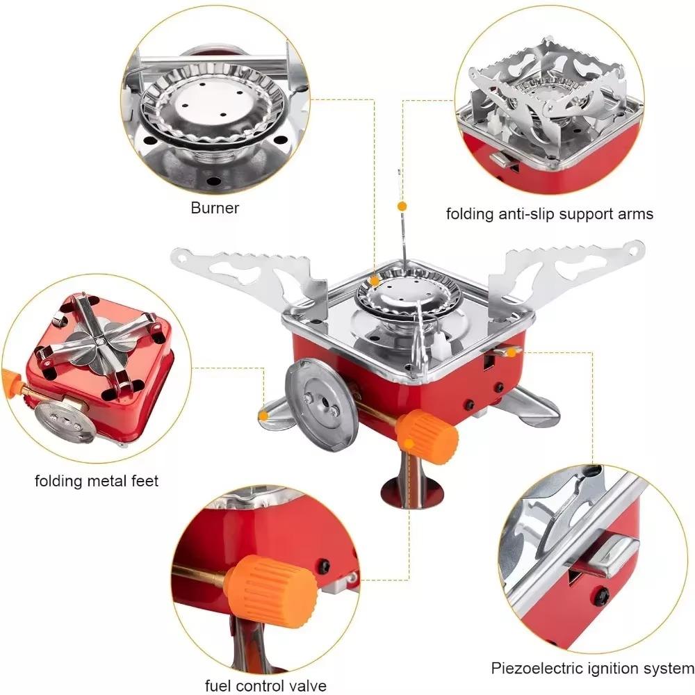 1 Camping Stove with Piezo Ignition, Collapsible, Pocket Rocket Backpacking Stove, Kitchen Tools