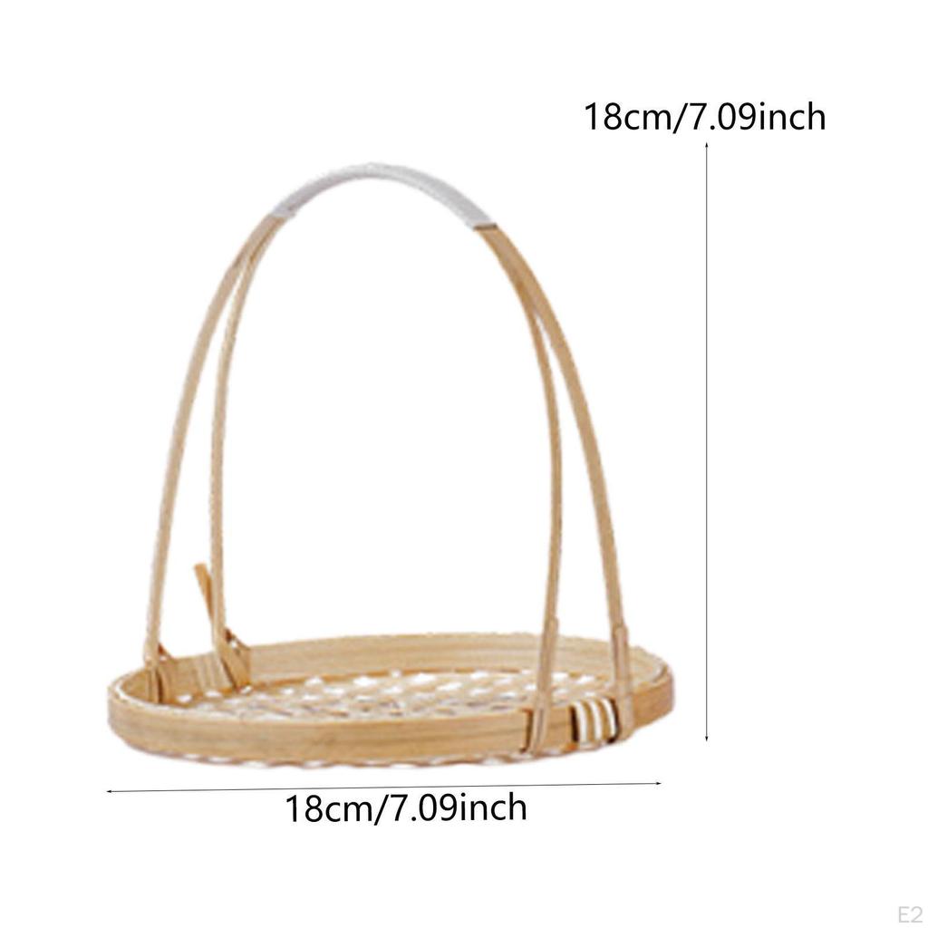 Woven Bamboo Snack Basket Food Display Serving Tray Multipurpose Organizer Portable with Handle
