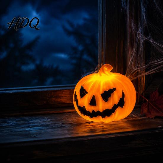 Warm Yellow Night Lamp Halloween Pumpkin Light Decorative LED Ghost Lantern Lighted Face Figurine Compact Holiday Accessory for Home Party