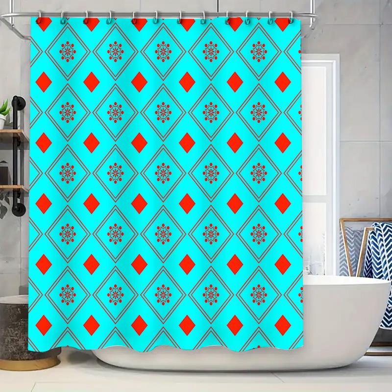 

Fashionable Shower Curtain With Geometric Patterns Blue Red Decorative Waterproof Bath Liner For Home Bathroom Decoration (Turqu W60H190(CM)-1 Pcs