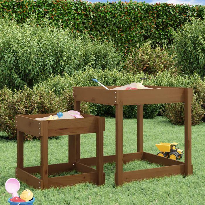 Table à sable - vidaXL - 2 tables en bois de pin massif - marron miel - extérieur - enfants