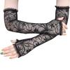 40cm Long Daffodil Lace Half-finger Summer Sun Protection Driving Gloves for Women Elegant Dress with Sleeves