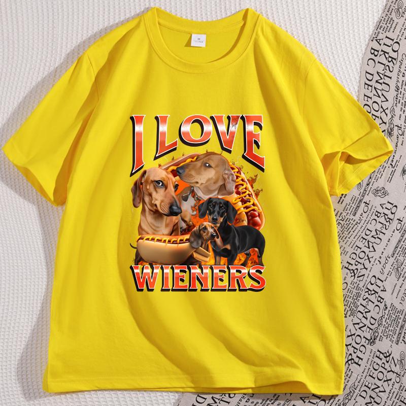Lieber mit meinem Wiener spielen Grafik T-Shirts Lustiges Dackel Hundet-Shirt Gedrucktes Baumwoll Kurzarm Rundhals T-Shirts