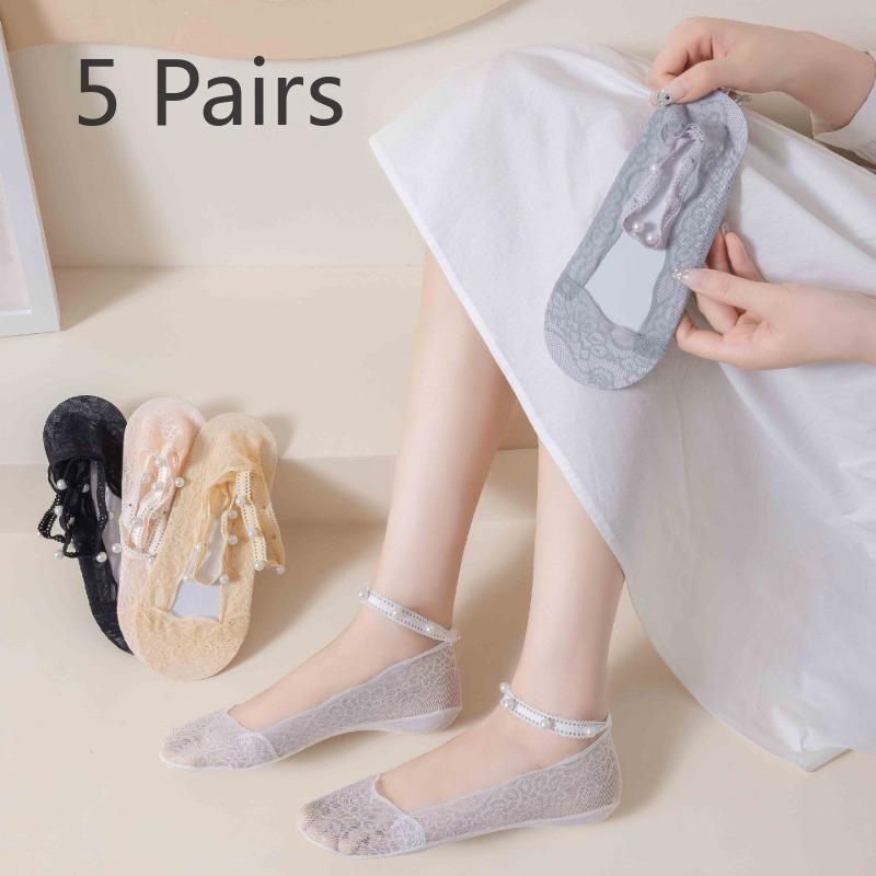 

5 пар женских летних тонких хлопковых нескользящих носков-лодочек с жемчужной подошвой 5 Pairs телесный