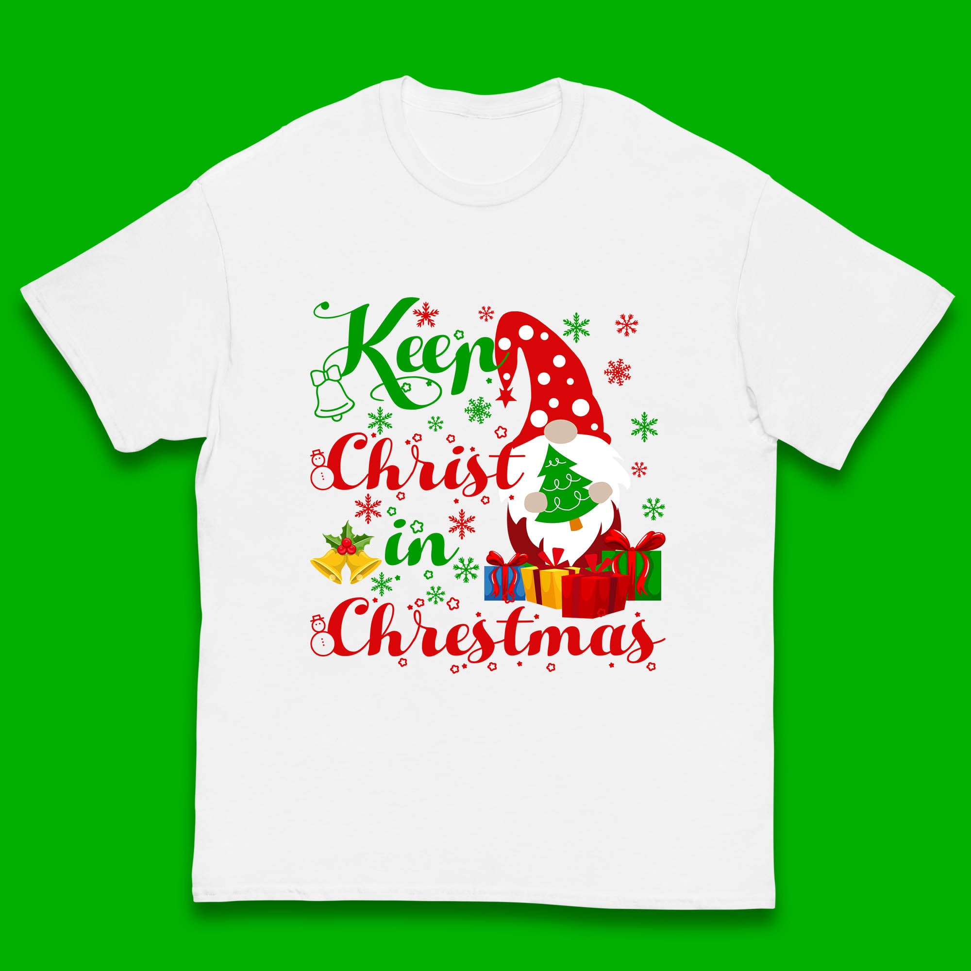 Keep Christ In Christmas Kids T Shirt Christmas Gnome Holding Tree Top 100