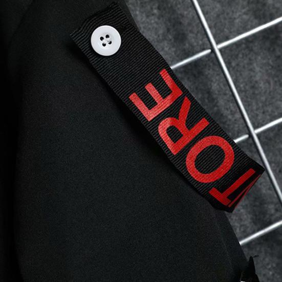 Men Sweatshirt Hip Hop Long Sleeves Youthful Cool Warm Strap Decor Letter Print Hooded Elastic Cuff Autumn Hoodie Daily Garment