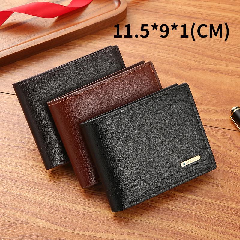 Men's Stylish Short Wallet - Soft Litchi Pattern, Multiple Card Slots, Large Capacity