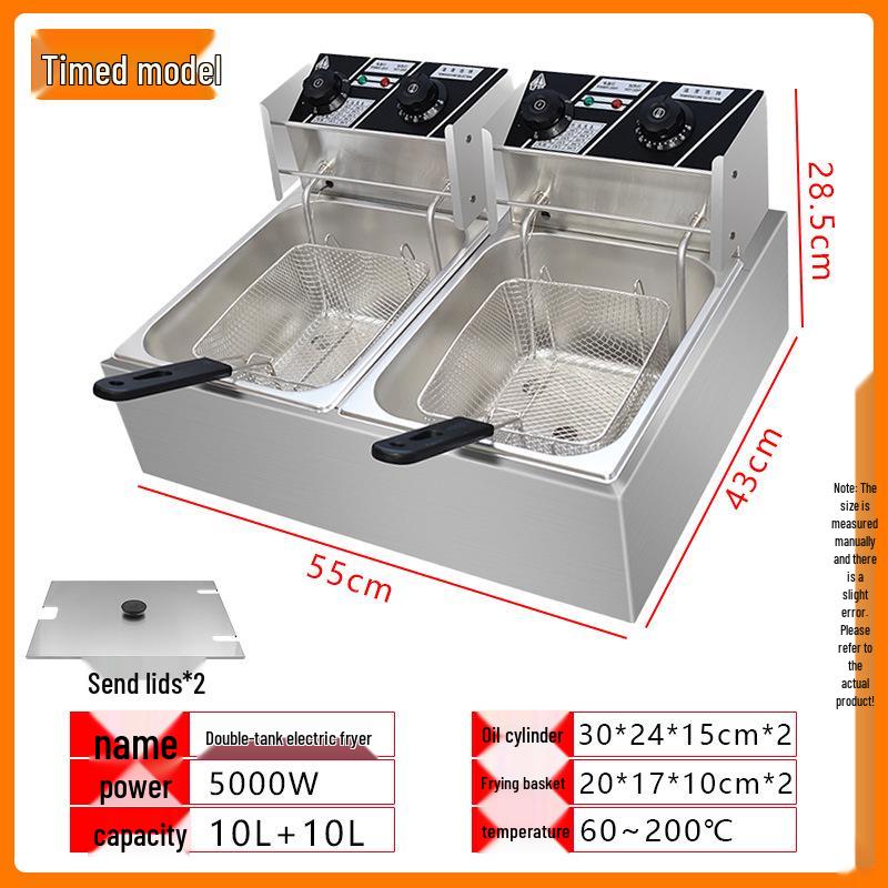 Dual Tank Stainless Steel Electric Deep Fryer - Constant Temp Fryer for Skewers, French Fries, Street Food.