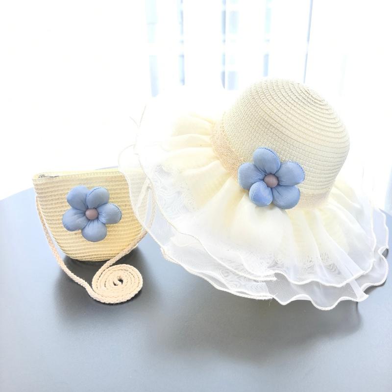 

2 pieces of summer straw flower hats + crossbody bag - Suitable for little girls. 3-7Y білий