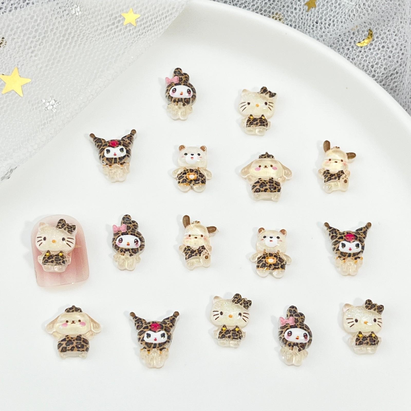 

30/60/120Pcs Popular Leopard Print Cat Cartoon Nail Accessories, Ice Transparent 3D Teddy Bear Puppy Resin Diamond Diy Wearable (As shown-6785)-