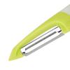 Fruit and vegetable peeler with serrated stainless steel blades, ergonomic handle, and potato sprout remover. Light Green.