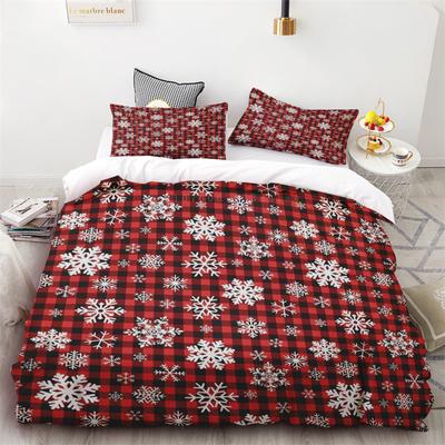 Copripiumino Fiocco di Neve Natalizio Plaid Rosso e Nero Set Tre Pezzi Decorazione Camera da Letto Letto Singolo Matrimoniale Queen King Size
