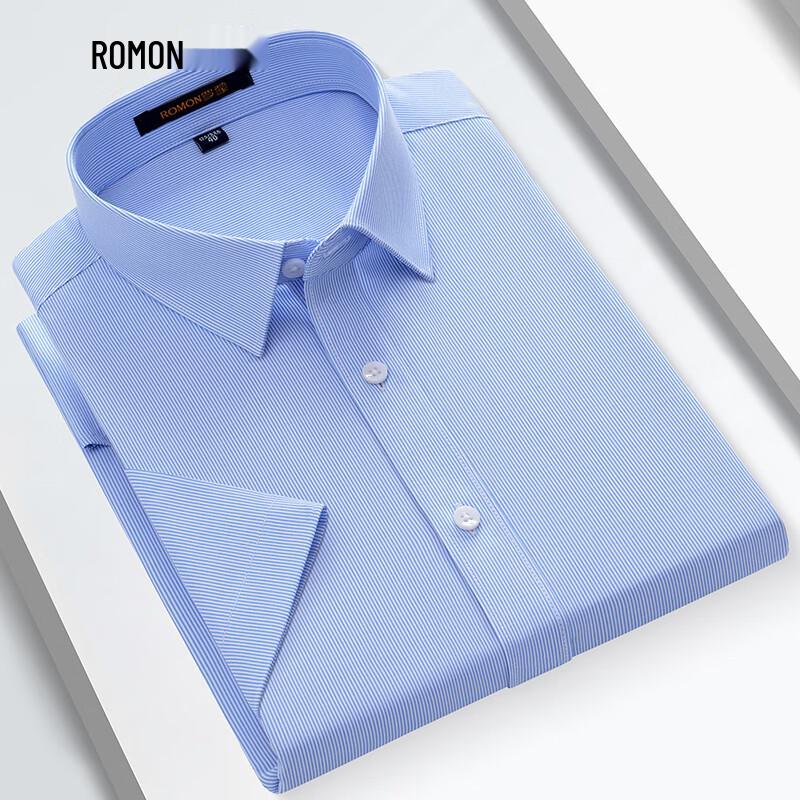 Romons Men s Bamboo Fiber Anti-Wrinkle Short-Sleeve Business Casual Shirt 40