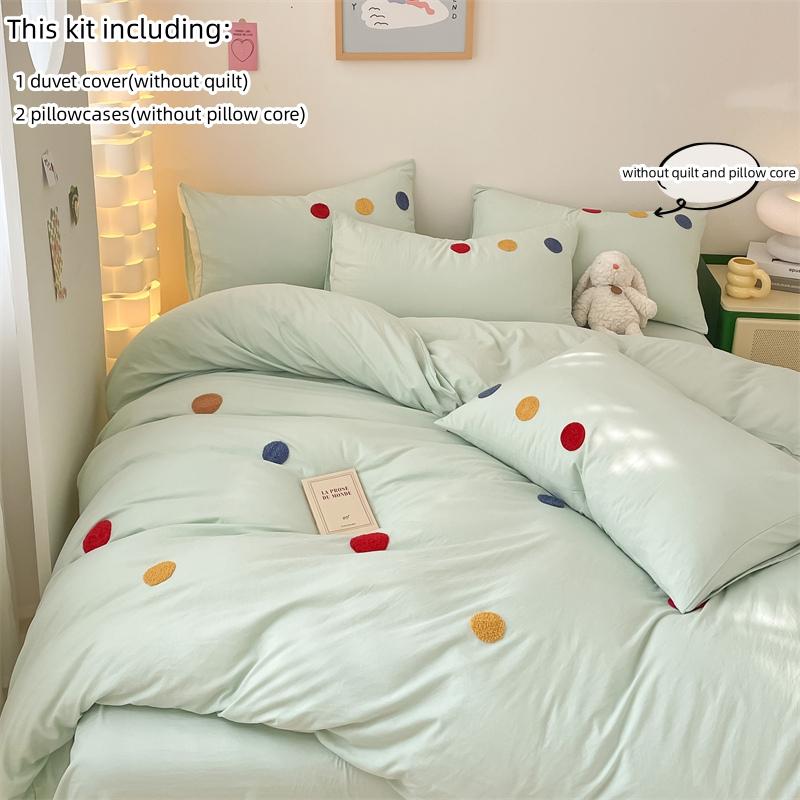 

3pcs yellow green Duvet Cover Set (1*Duvet Cover + 2*Pillowcase, Without Core),Dot embroidery Bedding Set, Soft Comfortable 135x200cm 3pcs зелений