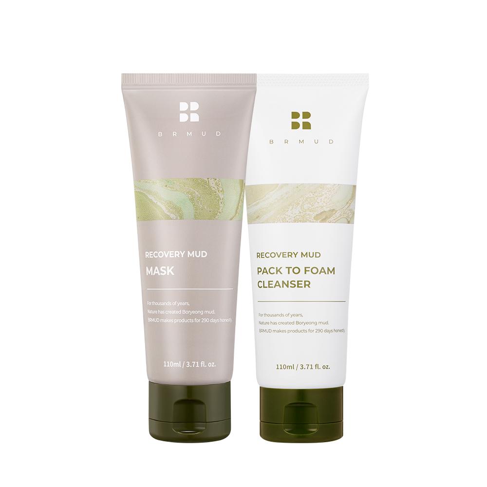 

BRMUD Восстанавливающая грязевая маска и очищающее средство «Пенка из маски» – Уход за порами и успокаивающая рутина, корейское