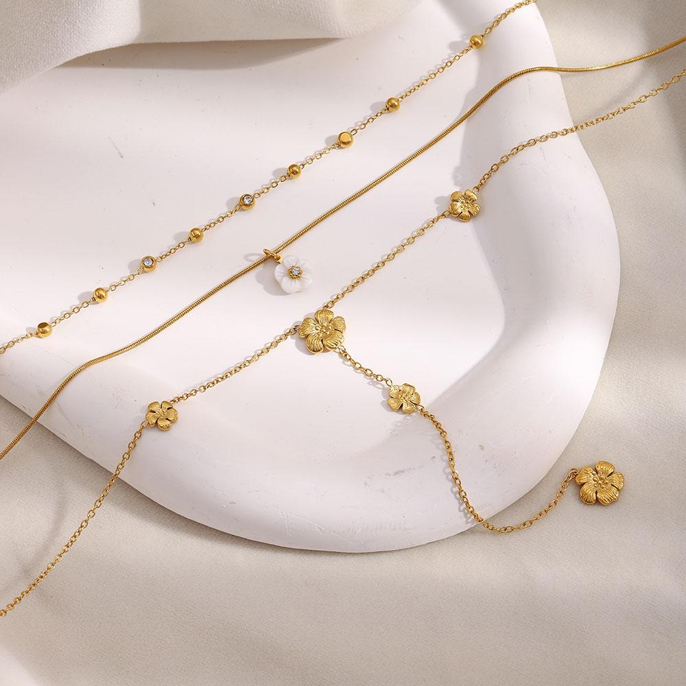 MamacitaSlay 316L Stainless Steel Zircon Multilayer Flower Necklace 18K Gold Plated Waterproof Jewelry Women's Elegant Necklace