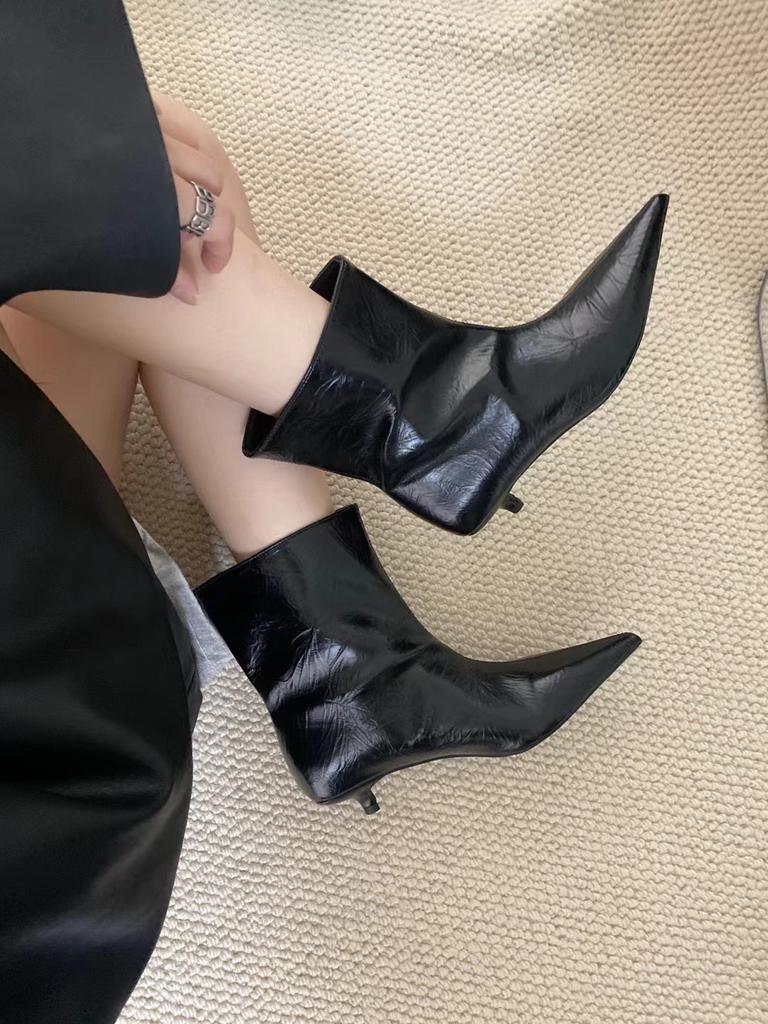 fashion Pointed Toe Women Ankle Boots 2024 New Arrivals Shallow Slip On Black Silver Winter Autumn Party Pumps Shoes Woman Size 35-39