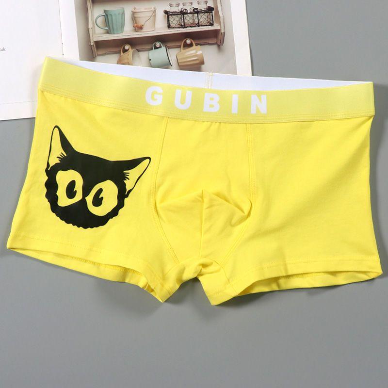 

Мужские трусы-боксеры с рисунком кота, плоские брюки из чистого хлопка, большой размер, последняя мода, четыре сезона L жёлтый