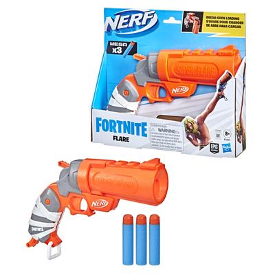 HASBRO Nerf Fortnite FLARE Flare Gun Type Dart Blaster Includes 3 Official Mega Darts Whistle Sound When Firing Priming Handle F3367 Authentic For Men