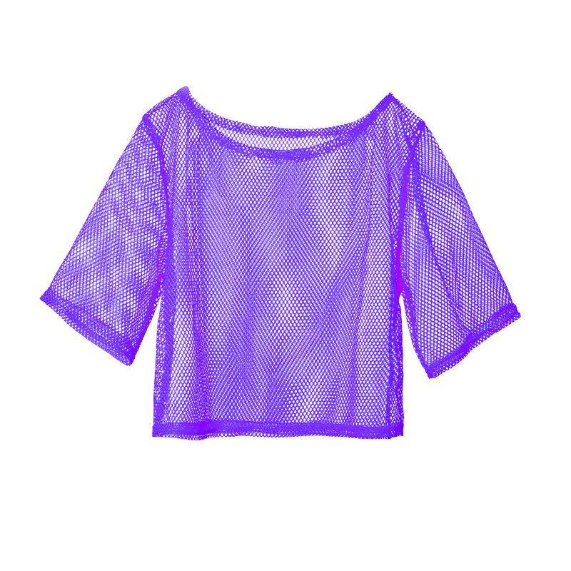 1980s Party Women Fishnet Mesh Shirt Neon Retro Vintage Dance Top 80s Costume XXL