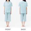 Gunze Acedron Short Length Blue Women's Pajamas, Sleeve, 3/4 Pants, Moisture-Wicking, Quick-Drying,