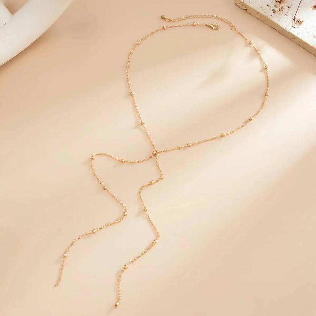 IngeSight.Z Minimalism Creative Metal Y Shape Pendant Necklace Retro Unique Gold Color Tassel Long Chain Charm Jewelry Accessory