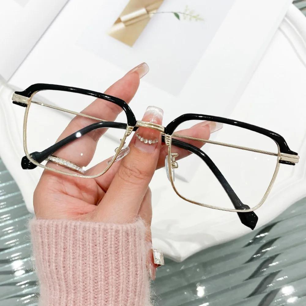 Anti-Blue Light Half-frame Glasses Women Alloy Men Eyeglass Frame Fashionable Square Eyebrow Optical Prescription Glasses Frame