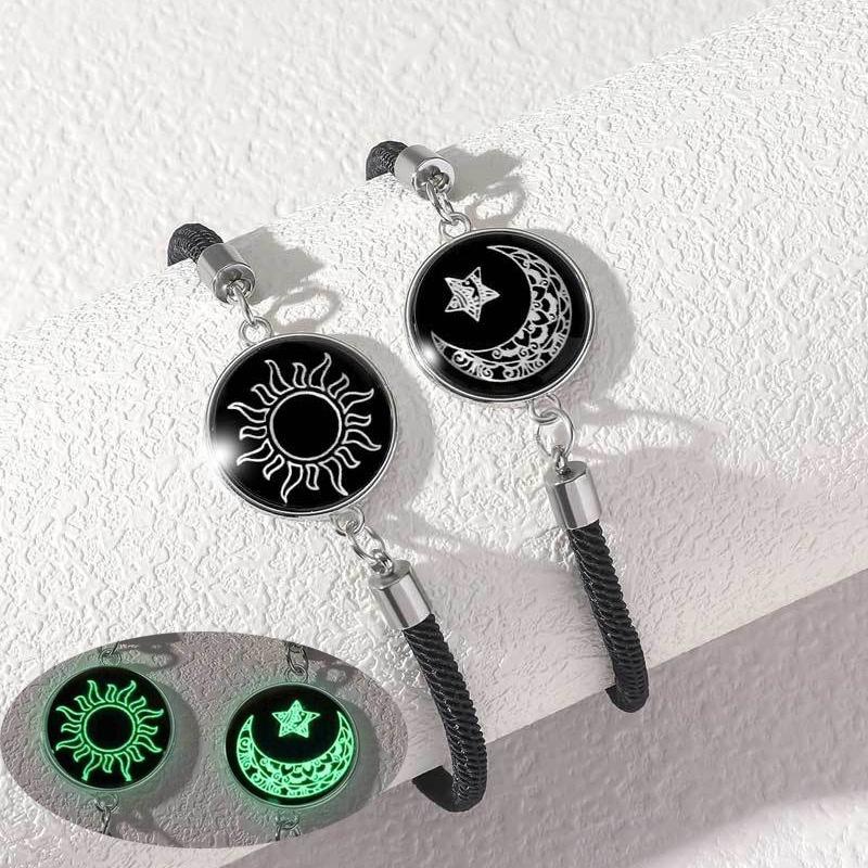 Sun Moon Time Gem Lovers Friends Braided Valentine'S Day Couple Luminous Bracelet