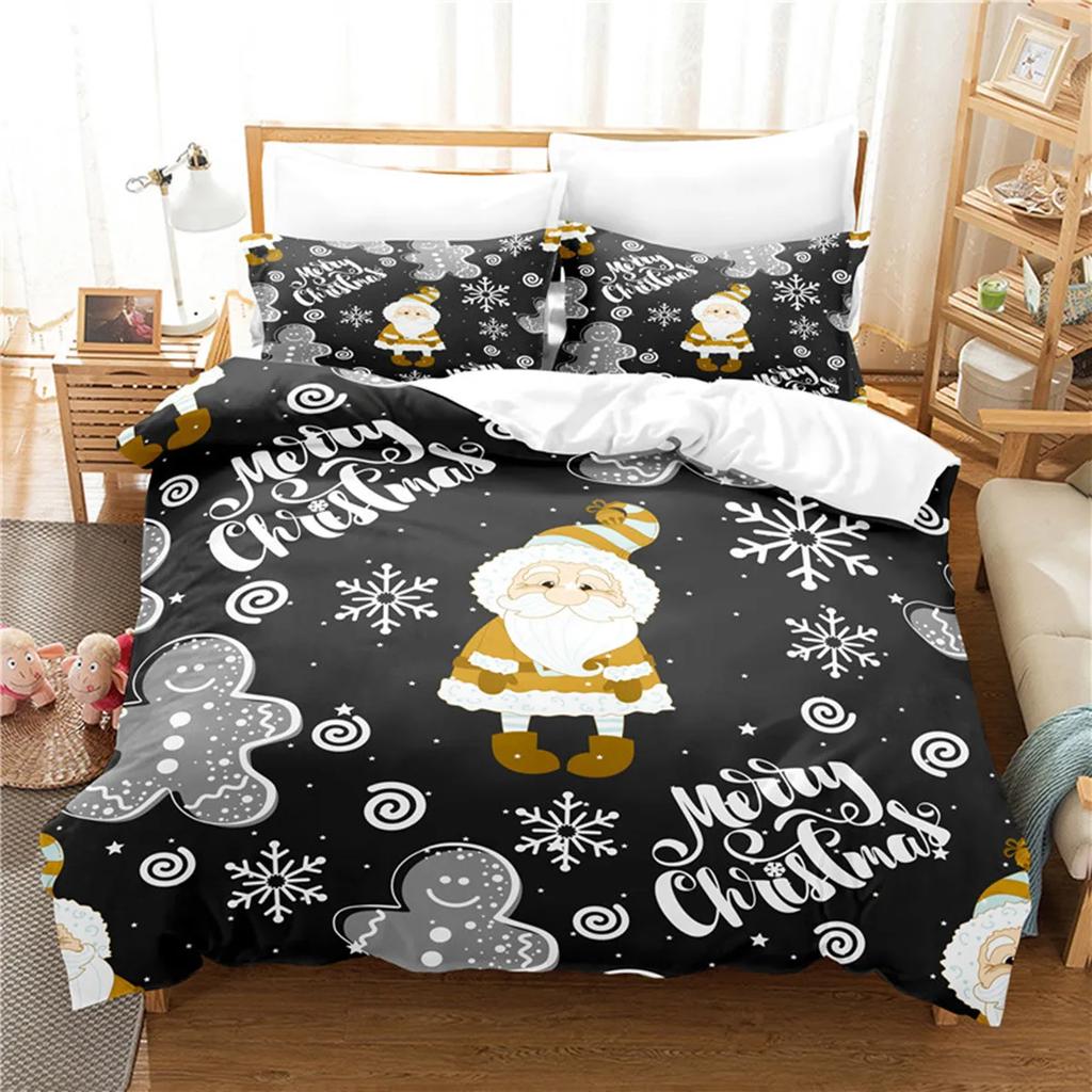 Christmas Elk Santa Claus Duvet Cover Celebrate Merry Christmas And Happy New Year For Kids Boys Girls Holiday Room Decor Gifts