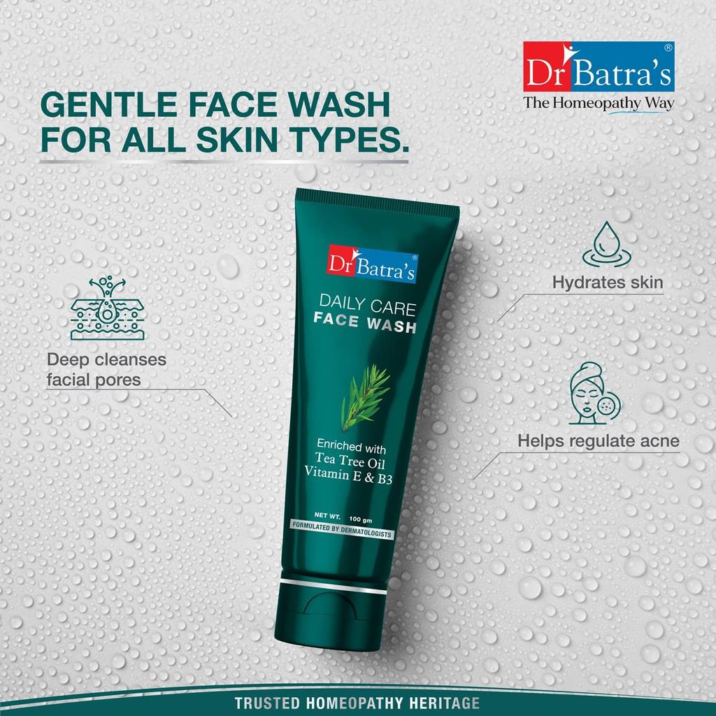 Dr. Batra's Daily Care Face Wash 100g X Pack of 3 for Glowing Skin and Acne-Free Cleansing