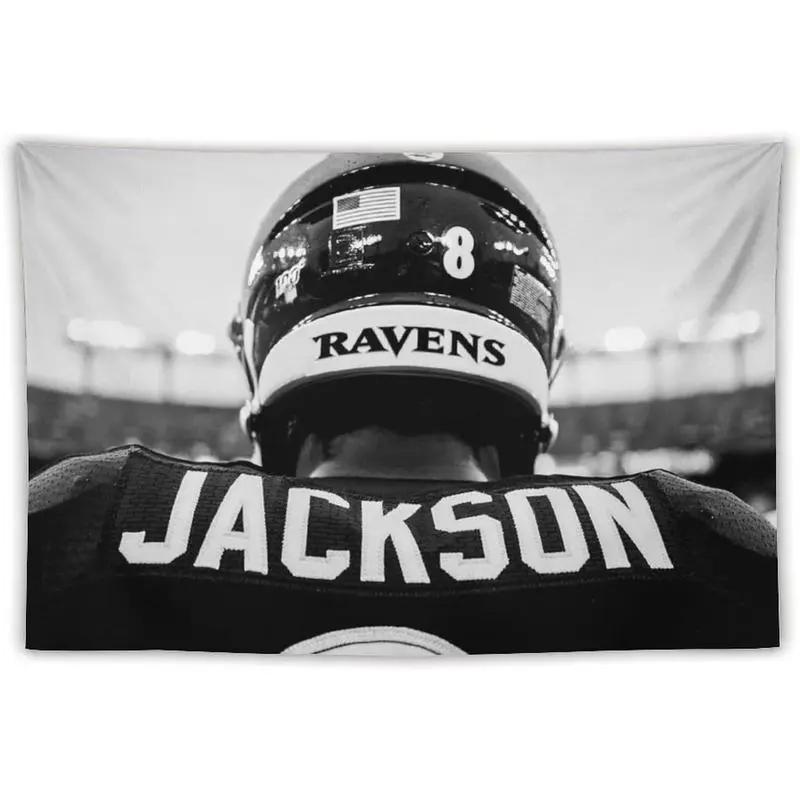 Lamar Jackson Tapestry Polyester Wall Hanging Crow NFL Football Star Sports Decoration Living Room Bedroom Retro Tapestry 74x94cm(29x37in)