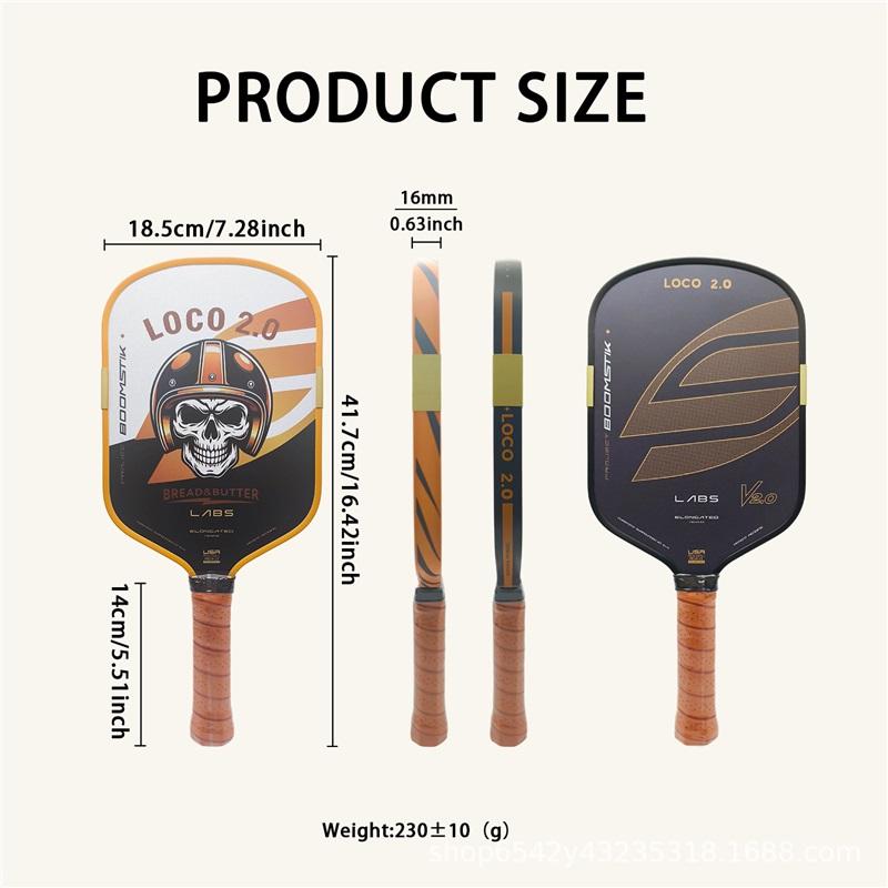 Retro Gold Loco2 Carbon Fiber Pickleball Paddle Elongated Frame Professional Tournament Competition Paddle
