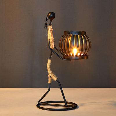 Candle Holder Wrought Iron Unique Shape Hemp Rope Artistic Candelabrum For Bar Decoration Dining