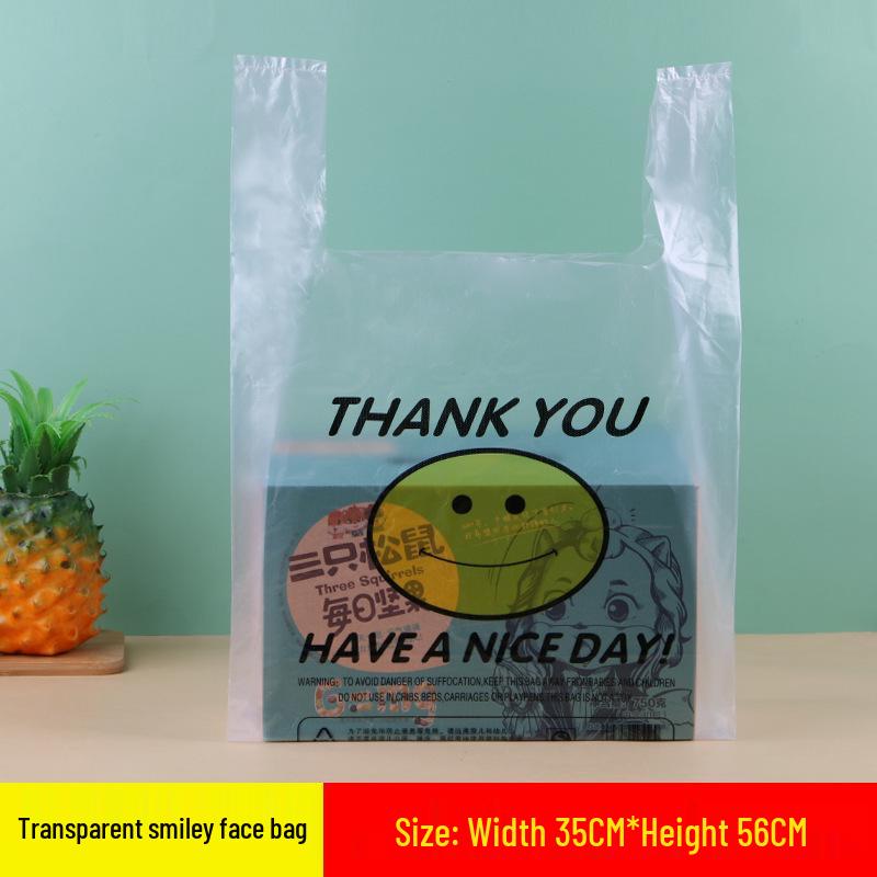 Thickened Transparent Smiley Face Plastic Takeout Bag - Convenient Commercial Packaging Handbag