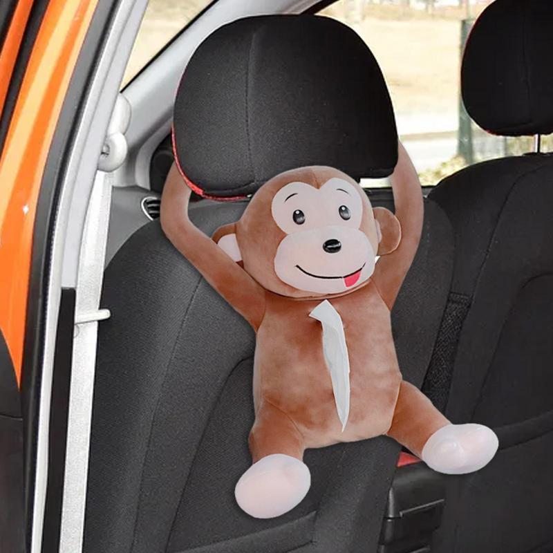 Funny Napkin Paper Box Car Accessory Plush Monkey Toilet Paper Dispenser Cartoon Drawer Tissue Box For Automobile