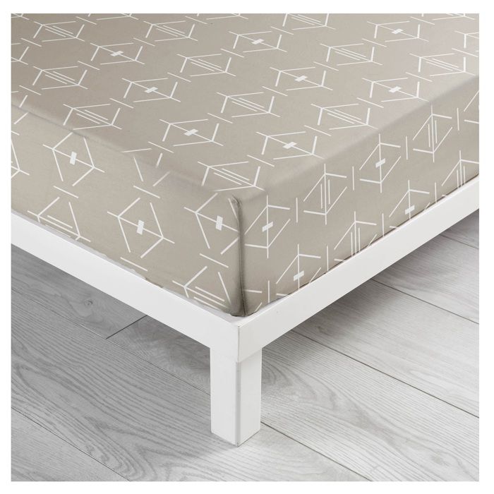 Drap housse 90 x 190 cm Aris geometrix naturel
