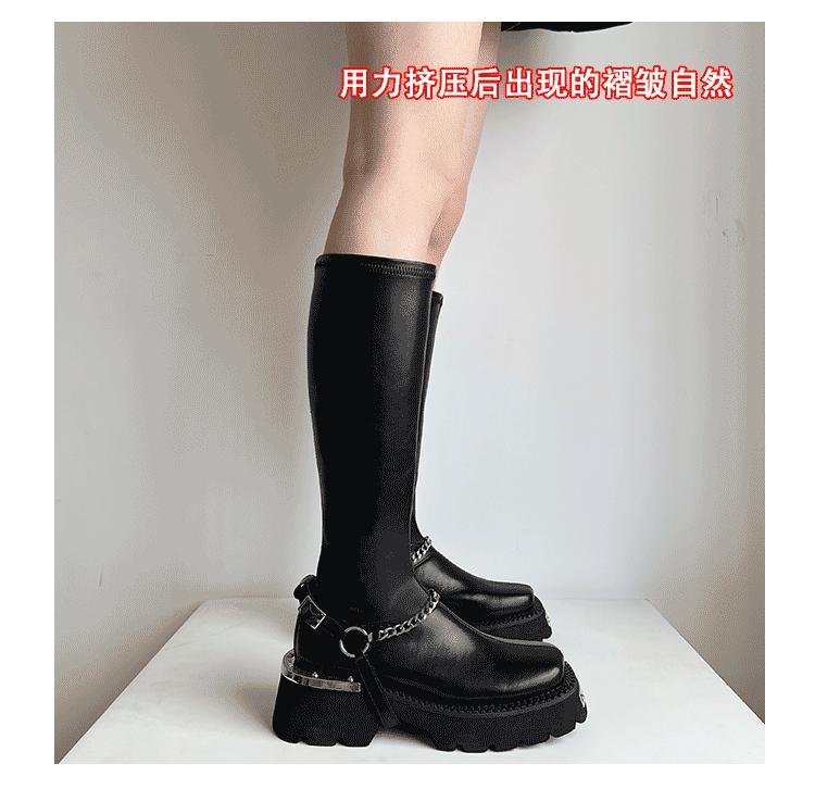 Sexy tall tube but knee thin boots women 2024 autumn and winter new thin thick heel metal square head knight boots Spice girl