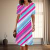 Women's Fashion Graceful Line Pattern Print Summer Spring Short Sleeve O-Neck Casual Dresses