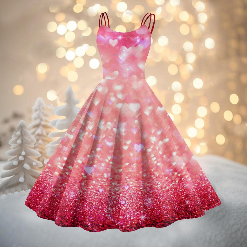 Abito da cocktail sexy senza spalline in stile gotico, punk, vintage, con stampa natalizia, da donna.