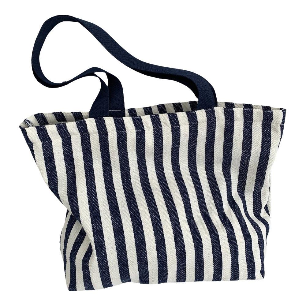 

Large Capacity Shoulder Bag Canvas Shopping Handbag Temperament Stripe Canvas Tote Bag Girls темно-синього кольору