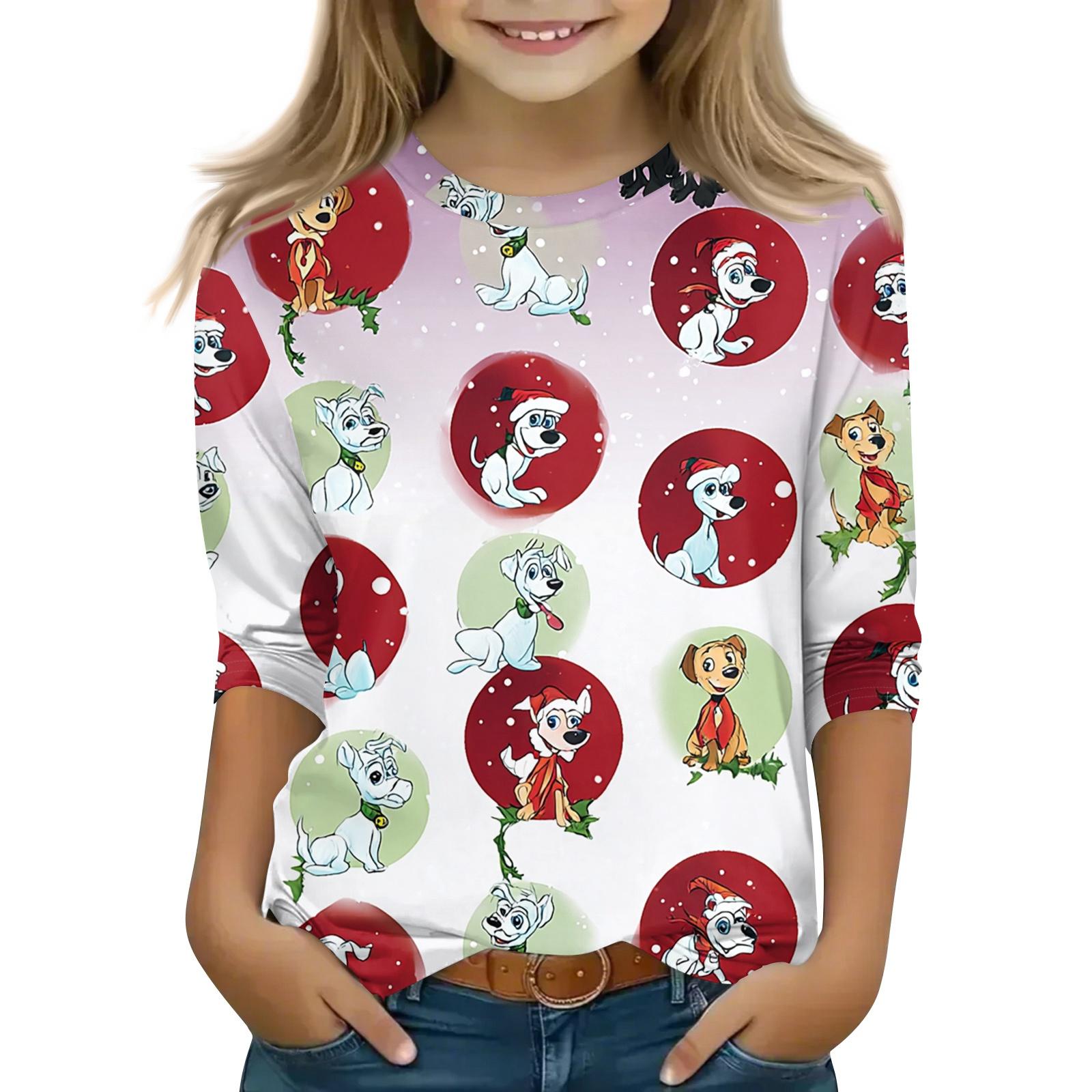 

Christmas Children s 3/4 Sleeve Tops Casual Printed Daily T Shirt Round Neck Pullover Blouse 130 розовый