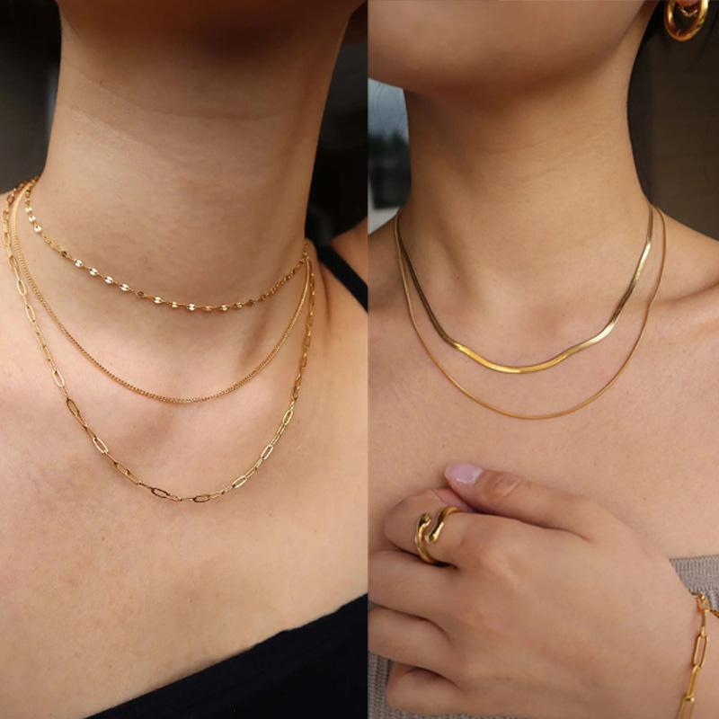 316L Stainless Steel Chain Necklace Women Girls,Stacked Necklace, Thin Link Simple Jewelry for Everyday